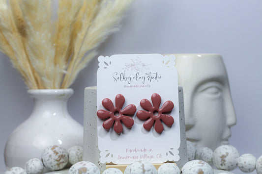 Autumn big red flower studs