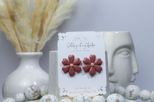 Autumn red flower studs