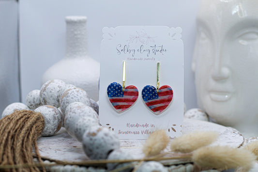 4th of July long heart dangles