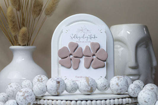 Rose nude big flower studs