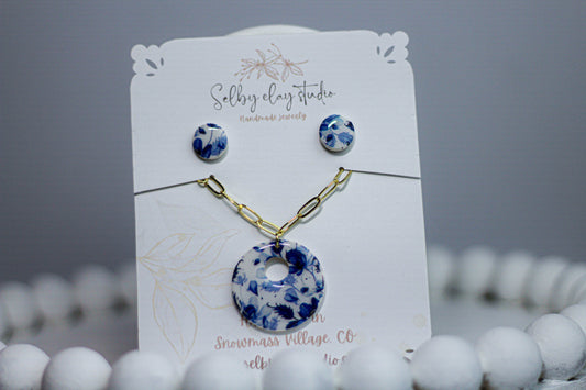 PA blue marine necklace earring set