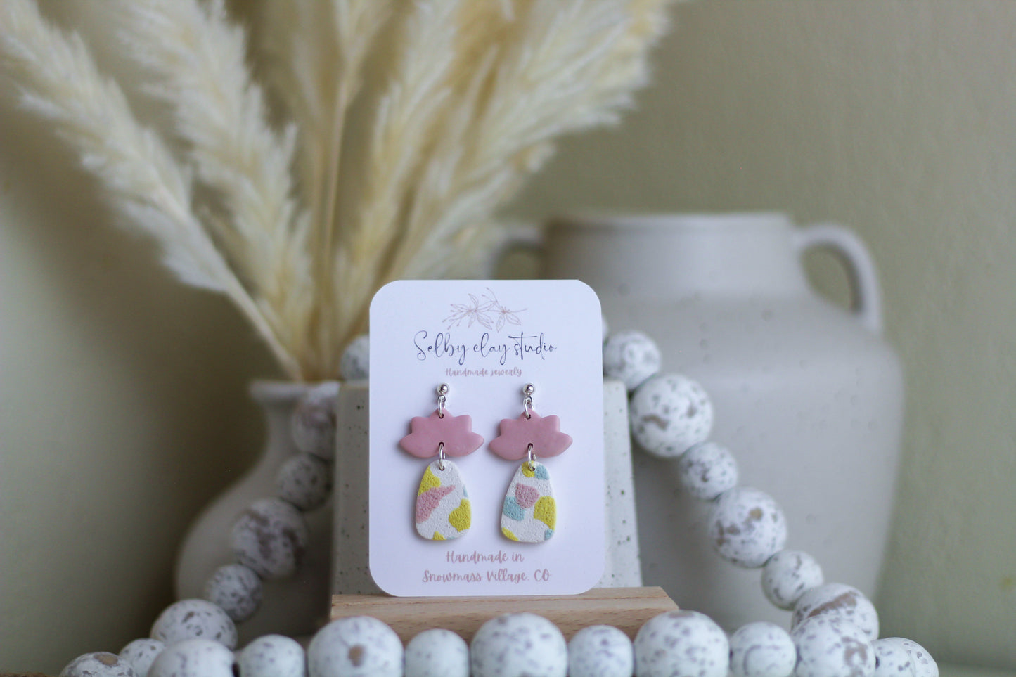 Pink pattern earrings