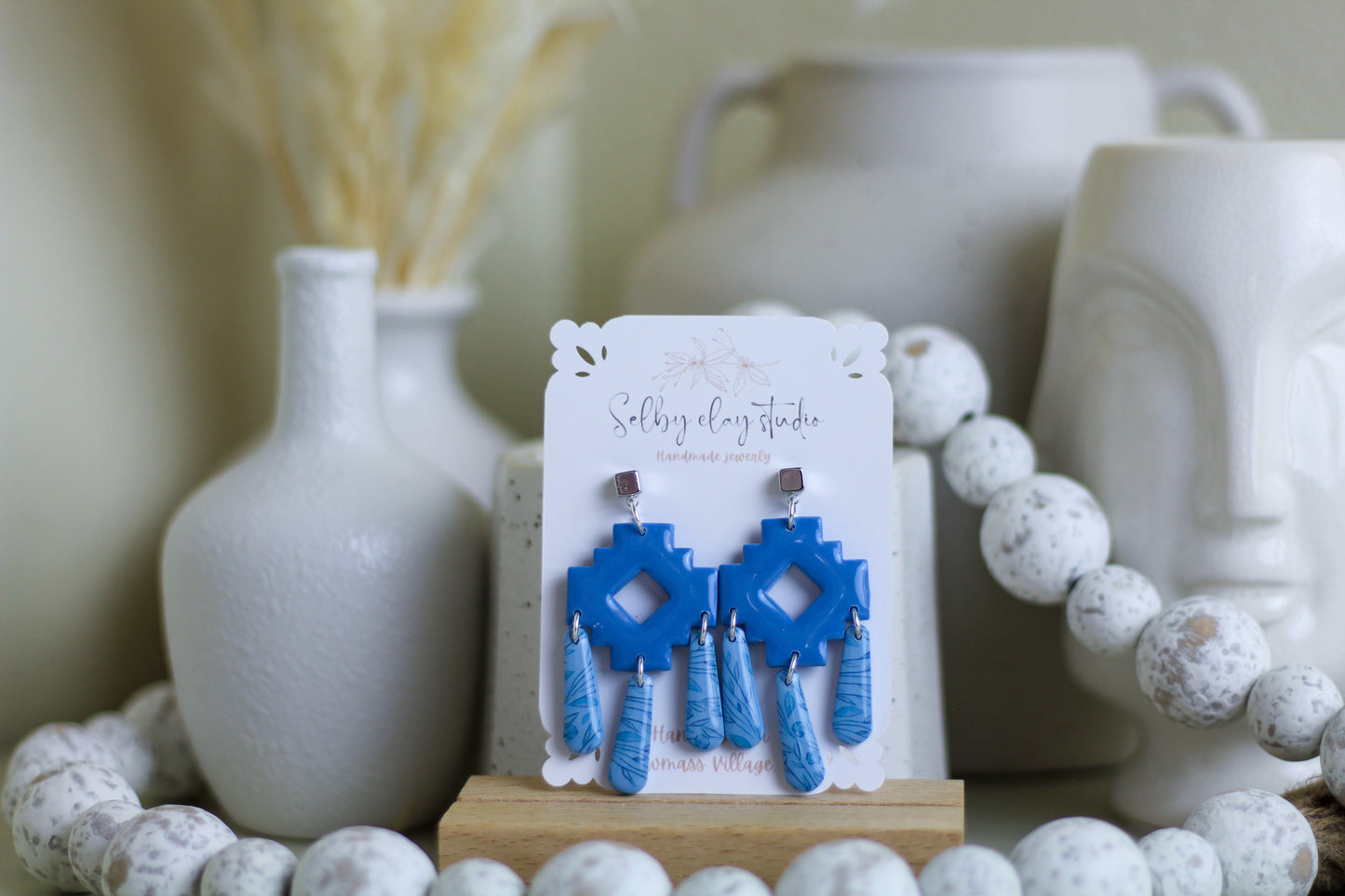 Blue boho flower dangles