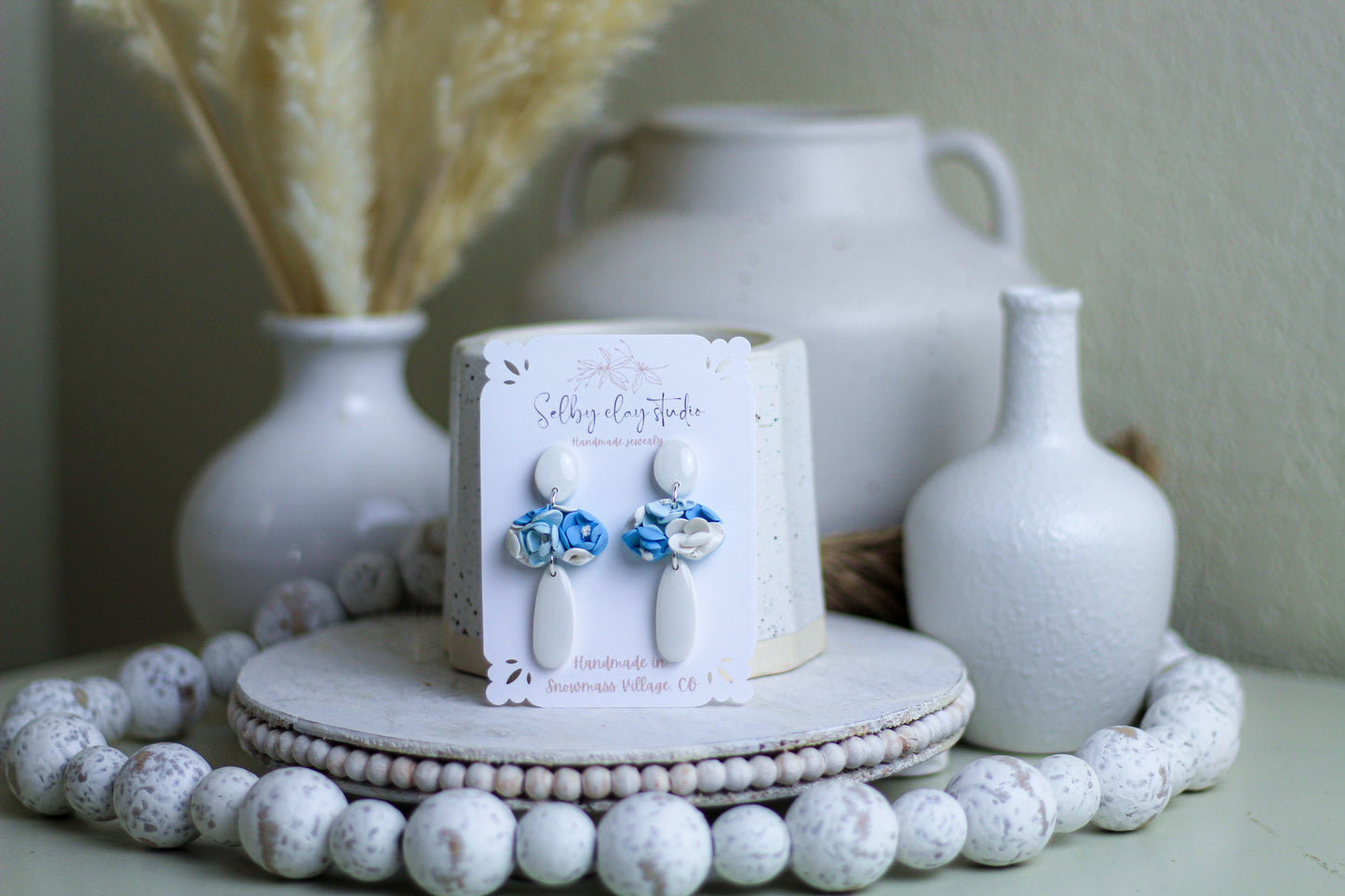 Baby blue flower drop dangles