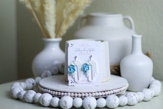 Baby blue white flower earrings