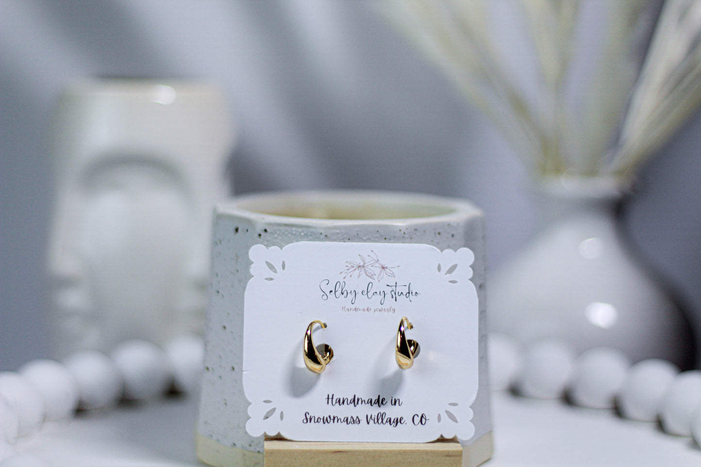 Gold double bean hoops