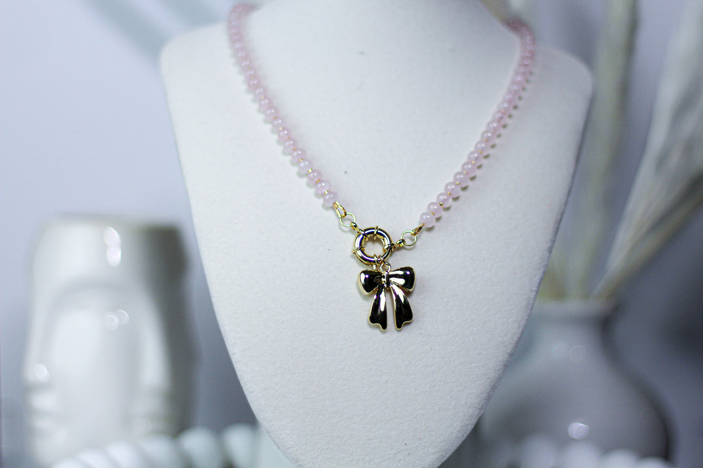 Pink bow necklace