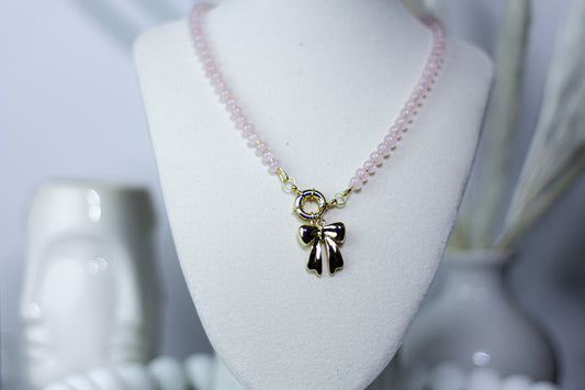 Pink bow necklace