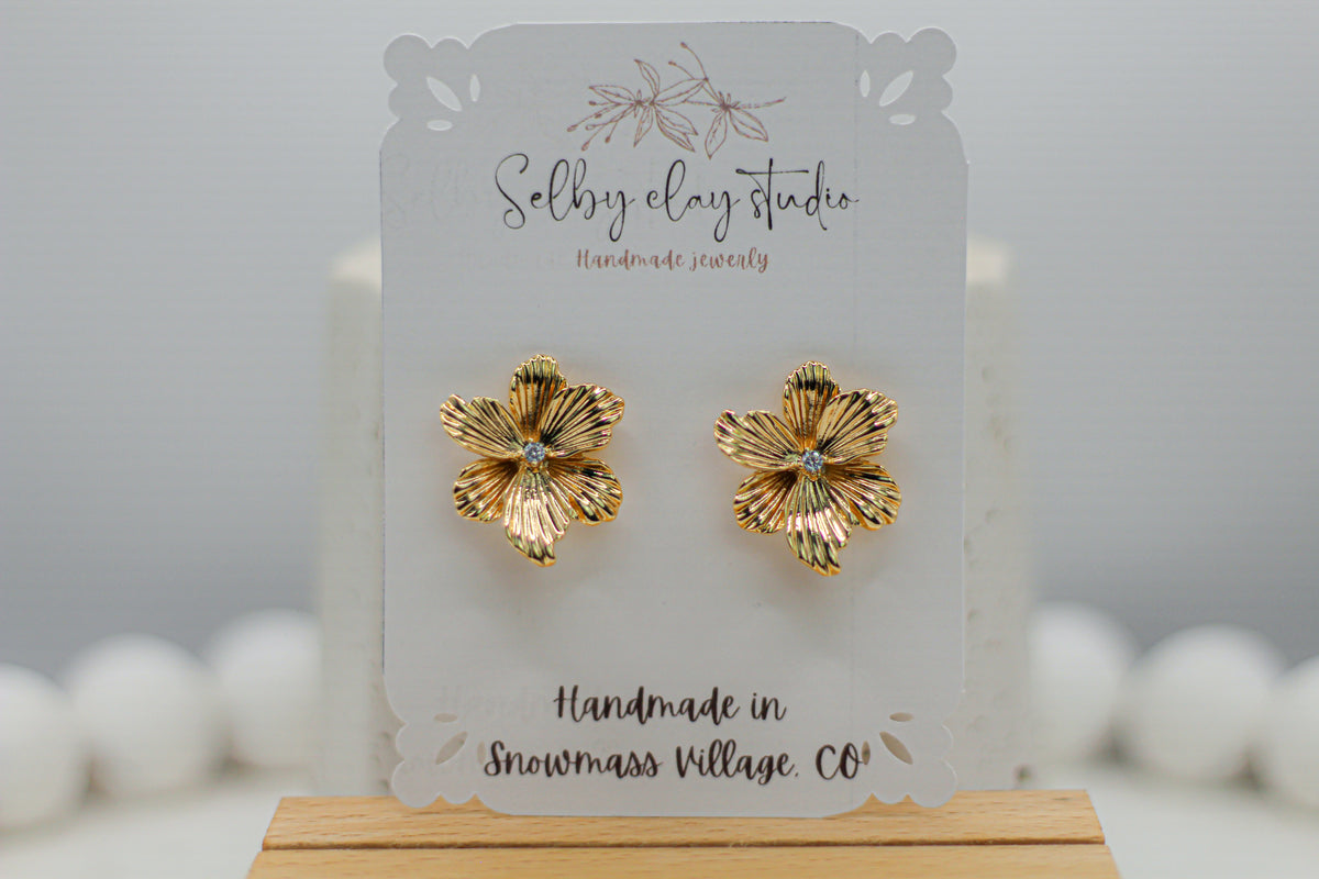 Gold plated big flower studs